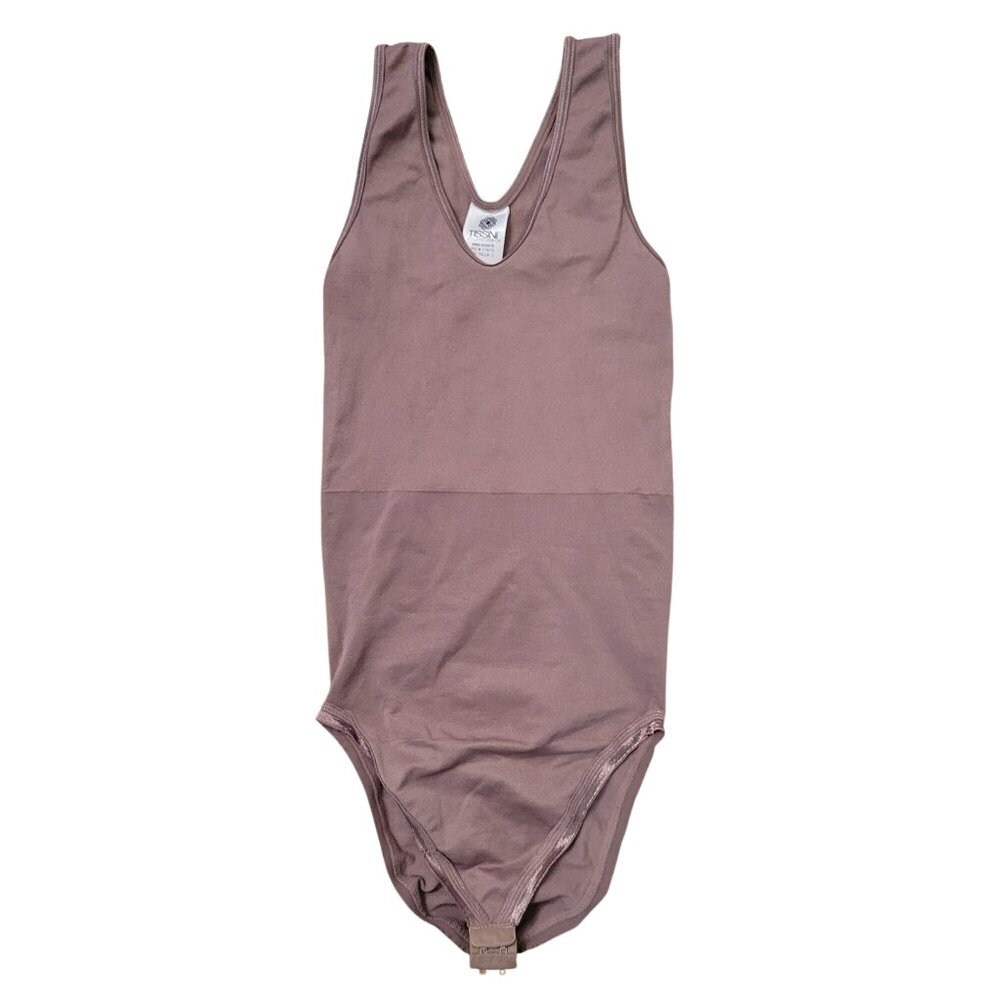 Tissini‎ Colombia Bodysuit Shapewear L Brown V Neck Stretch Sleeveless